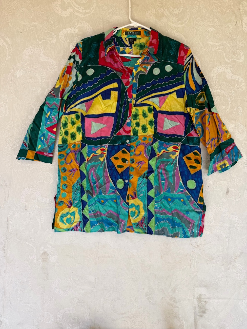 Ralph Lauren Vibrant Multicolor Abstract Button-Front Blouse